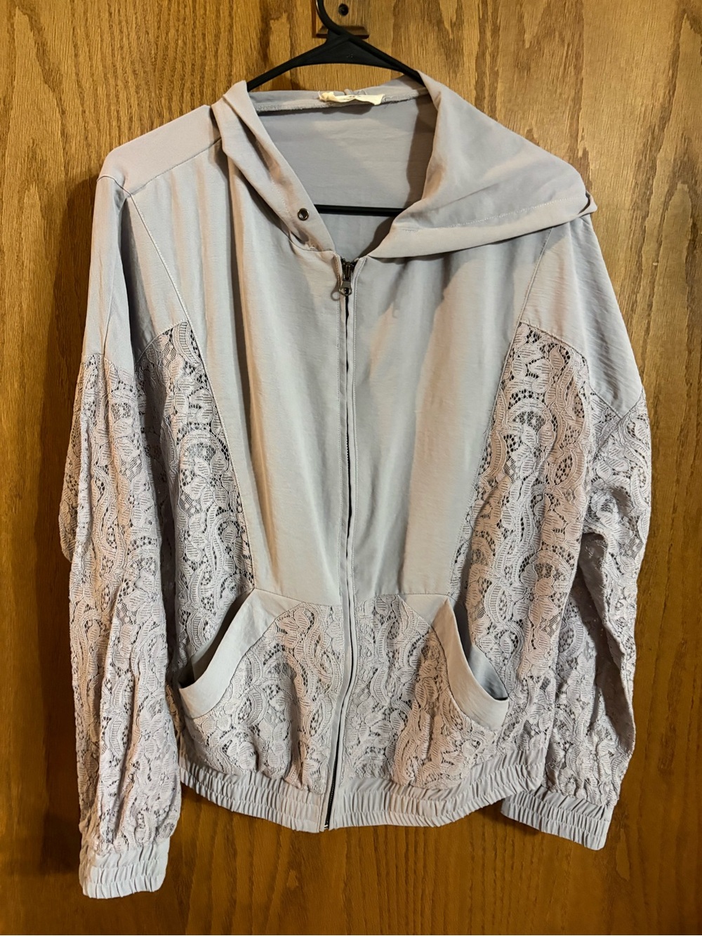 entro Light Gray Lace-Trim Hooded Zip Jacket - Women